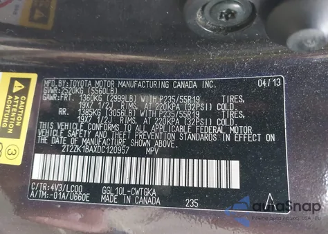 2013 Lexus Rx 350 из США, поврежденный, VIN 2T2ZK1BAXDC120957